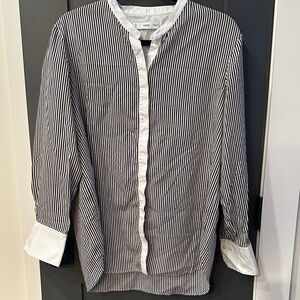 Women's Black and White Striped Button Down Shirt